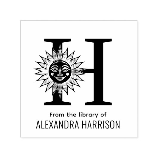 LK Sun Rays w Face Over Single Initiaal Naam Boek Zelfinktende Stempel (Design)