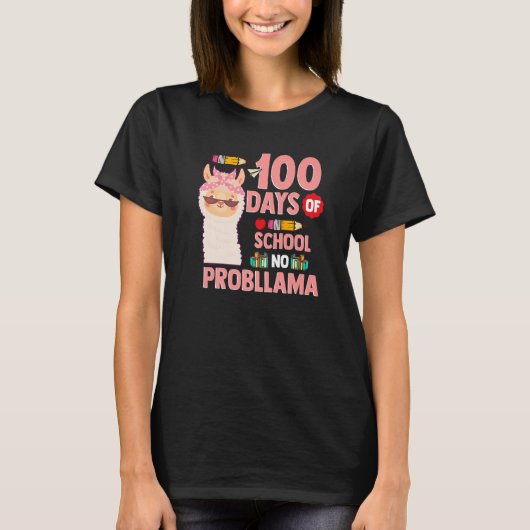 Llama 100 Days of School Gift No Probllama Teacher T-shirt (Voorkant)