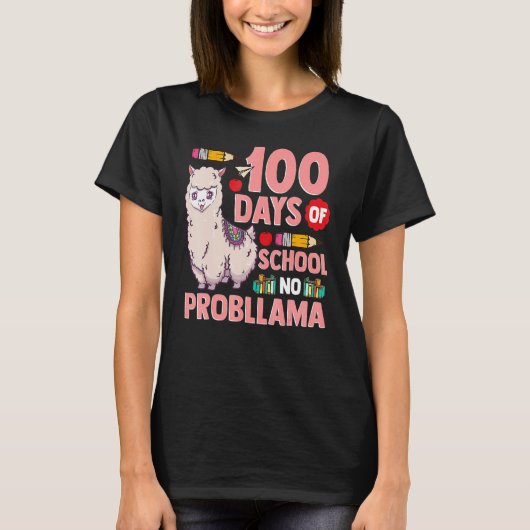 Llama 100 Days Of School No Probllama Teacher Stud T-shirt (Voorkant)