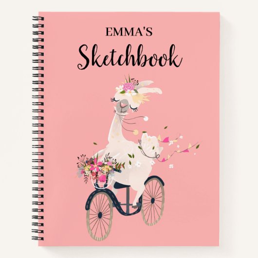 Llama à vélo livre de croquis personnalisé pour en (Devant)