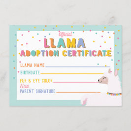 Llama Adoptie Certificaat Teken Kaart