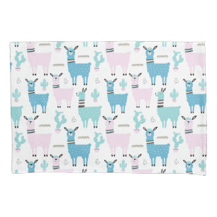 Llama Alapaca Animal Pattern Blue Pink Animals Kussensloop
