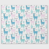 Llama Alapaca Blue Pink Baby shower Birthday Cadeaupapier (Vlak)