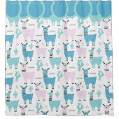 Llama Alapaca Pattern Blue Pink Cute Animals Douchegordijn (Voorkant)