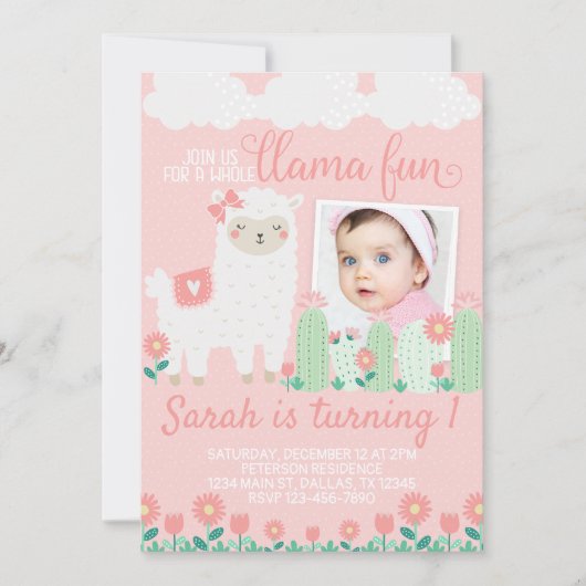 Llama Alpaca Anniversaire Fête Invitation Invitati (Devant)
