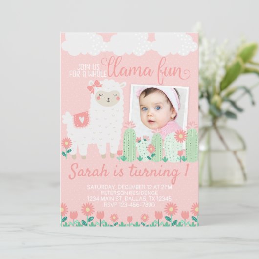 Llama Alpaca Anniversaire Fête Invitation Invitati (Debout devant)