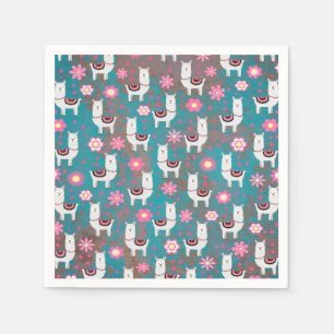 Llama (Alpaca) Bloemen en Turquoise Grunge Servet