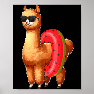 Llama Alpaca Liefhebber Zwemmen ol Feest Zwemmer Poster