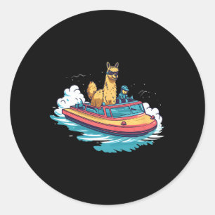 Llama Alpaca op een boot Design Boating Ronde Sticker