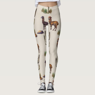 Llama alpaca wilde dieren, waterverf. leggings