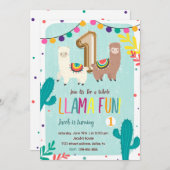 Llama Amusement 1er Anniversaire Invitation (Devant / Derrière)