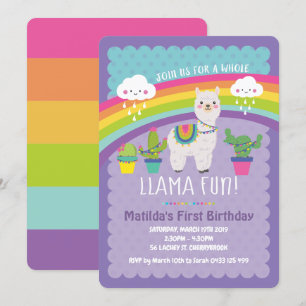 Llama Amusement 1er anniversaire Invitations de fê