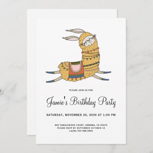 Llama Anniversaire Fête Invitation (Devant / Derrière)