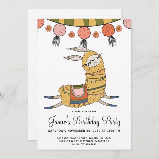 Llama Anniversaire Fête Invitation (Devant / Derrière)