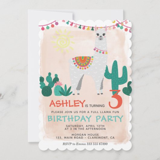 Llama Anniversaire invitation (Devant)
