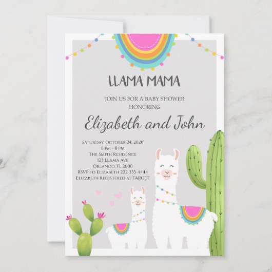 Llama Avec Baby shower Cactus Invitation (Devant)