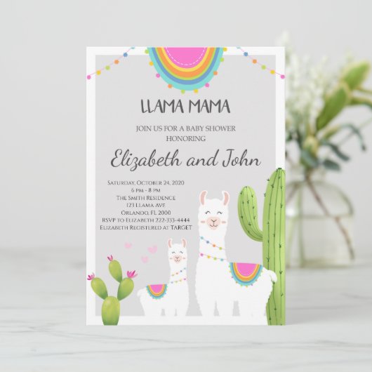 Llama Avec Baby shower Cactus Invitation (Debout devant)