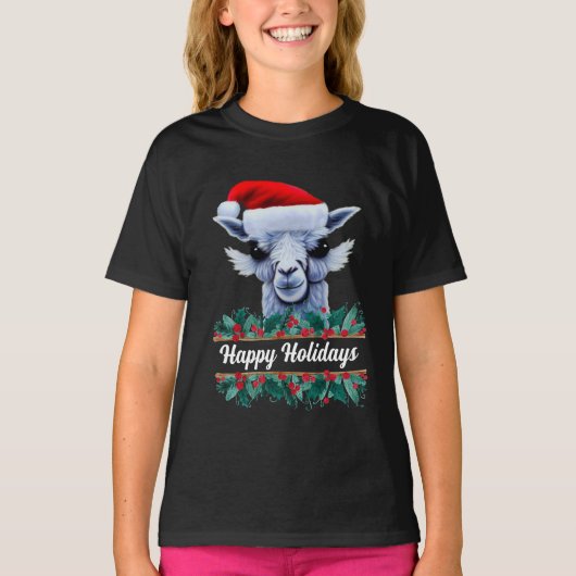 Llama Avec Chapeau Au Père Noël Et T-shirt Texte (Devant)