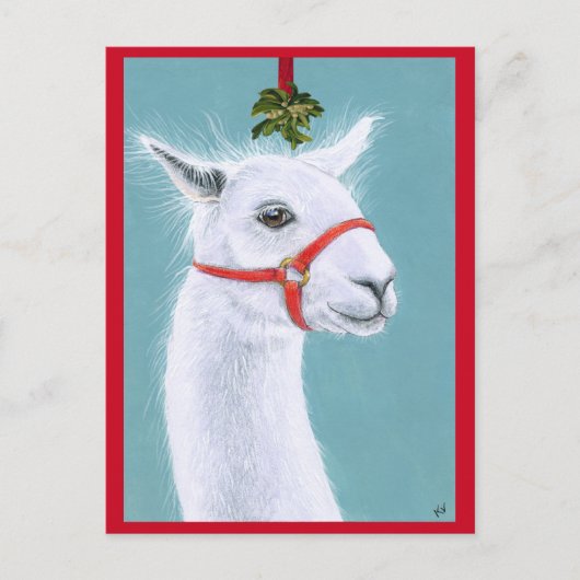 Llama avec Mistletoe Christmas Carte postale de No (Devant)