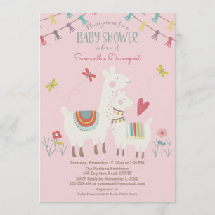 Llama Baby en Mama Shower Invitation Pink Kaart
