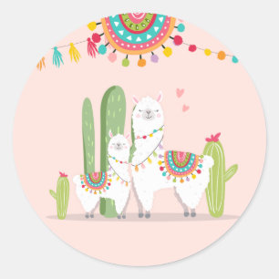 Llama Baby shower Alpaca Fiesta Mexican Cactus Ronde Sticker
