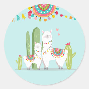 Llama Baby shower Alpaca Fiesta Mexican Cactus Ronde Sticker