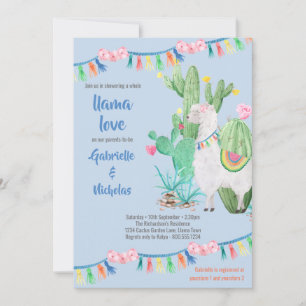 Llama Baby Shower Blauwe Llama Liefde Uitnodiging