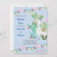 Llama Baby shower Blue Llama Love Invitation