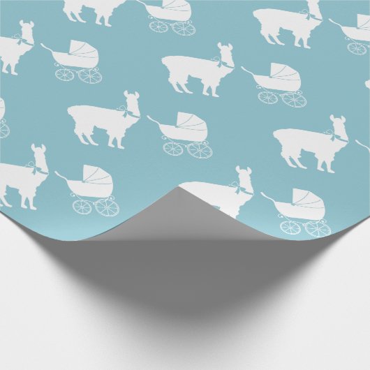 Llama Baby shower Cute Blue Boy Cadeaupapier (Hoek)