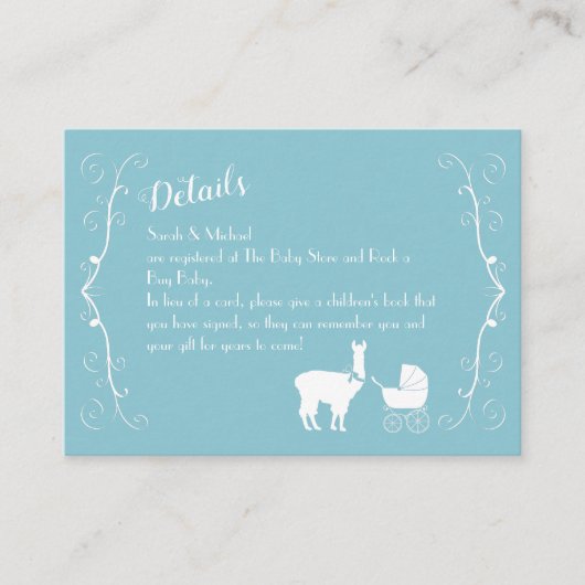 Llama Baby shower Cute Blue Boy Informatiekaartje (Voorkant)