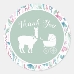 Llama Baby shower Cute Green Gender Neutral Ronde Sticker