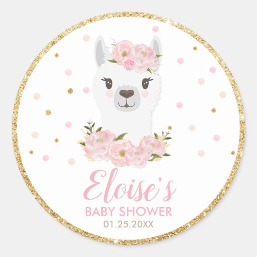 Llama Baby shower Dank u partij gunst Ronde Sticker (Voorkant)