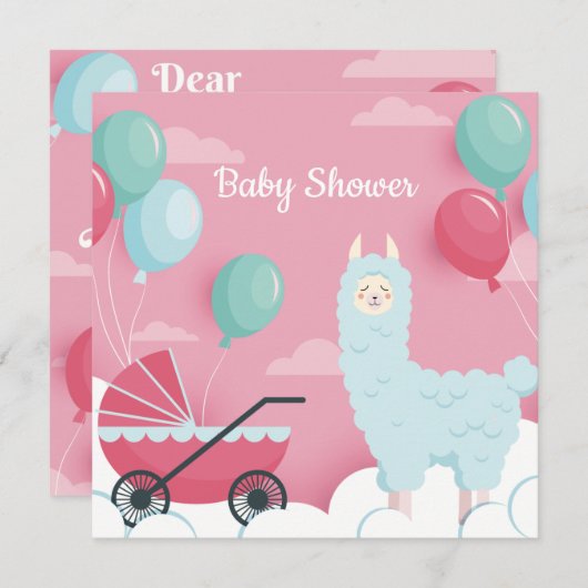 Llama Baby shower Invitation (Devant / Derrière)