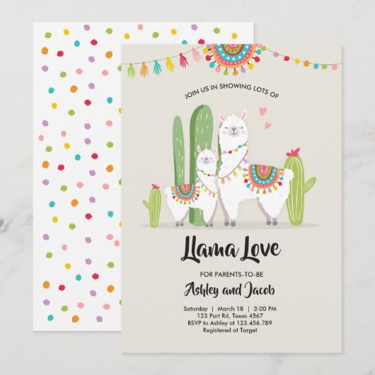 Llama baby shower invitation Llama Love Fiesta (Devant / Derrière)