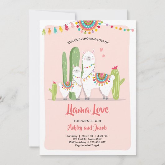 Llama baby shower invitation Llama Love Fiesta (Devant)