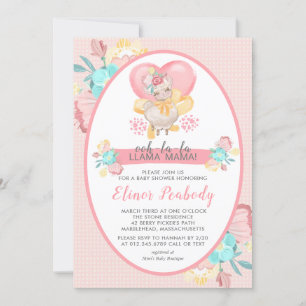 Llama Baby shower Pink Floral Kaart