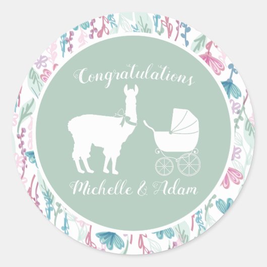 Llama-Baby shower Ronde Sticker (Voorkant)