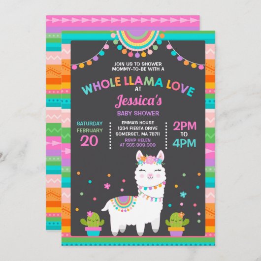 Llama Baby shower Uitnodiging Whole Llama Love Bab (Voorkant / Achterkant)