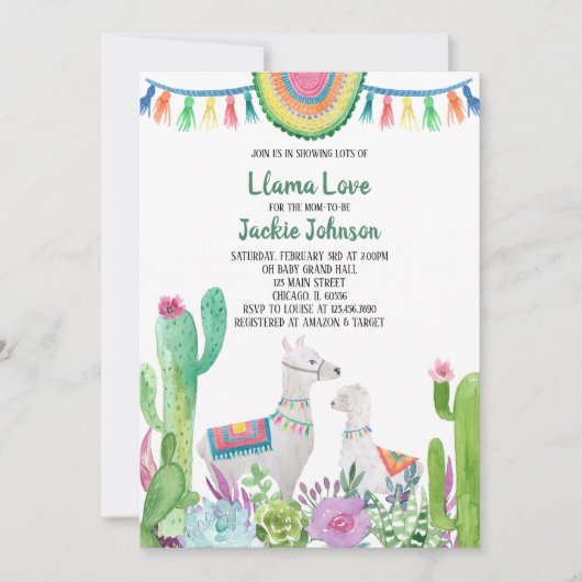 Llama babyshower uitnodiging (Voorkant)