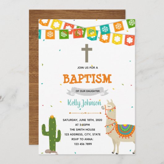 Llama baptism Invitation (Devant / Derrière)