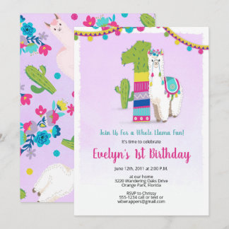 Llama Birthday Invitation - 1st Birthday Invites Kaart