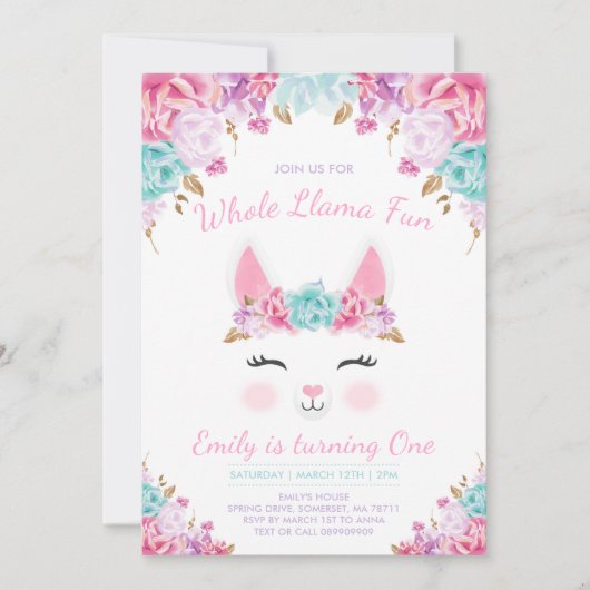 Llama Birthday Invitation Whole Llama Fun Party Kaart (Voorkant)