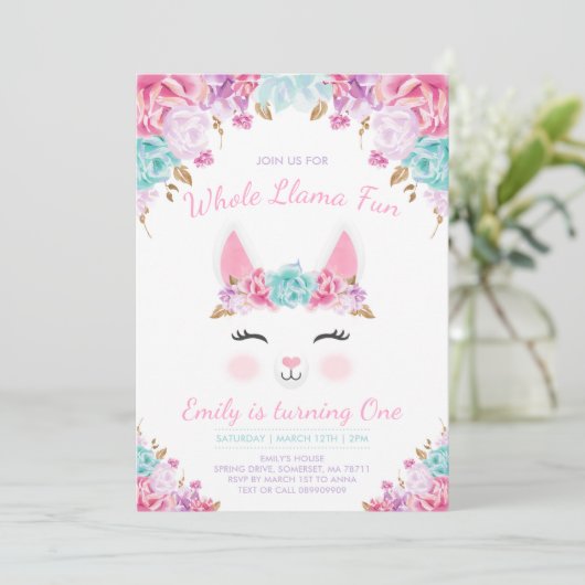 Llama Birthday Invitation Whole Llama Fun Party Kaart (Staand voorkant)