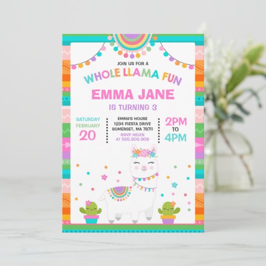 Llama Birthday Invitation Whole Llama Fun Party Kaart (Staand voorkant)