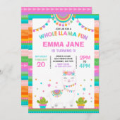 Llama Birthday Invitation Whole Llama Fun Party Kaart (Voorkant / Achterkant)