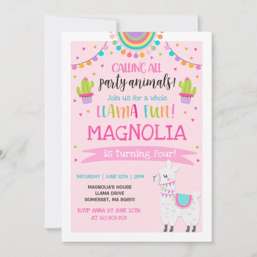 Llama Birthday Invitation Whole Llama Fun Party Kaart (Voorkant)