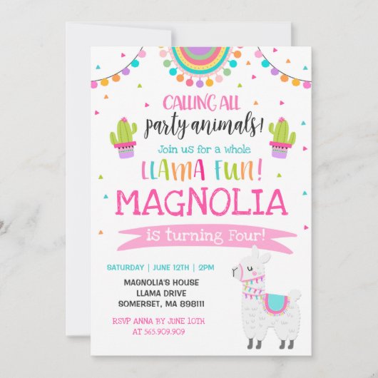 Llama Birthday Invitation Whole Llama Fun Party Kaart (Voorkant)