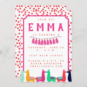 Llama Birthday Party Invitation Kaart
