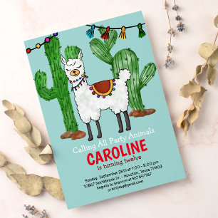 Llama Birthday Party Invitation Kaart