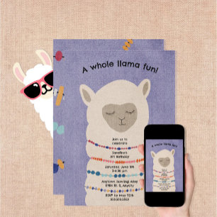 Llama Birthday Party invitation neutre genre